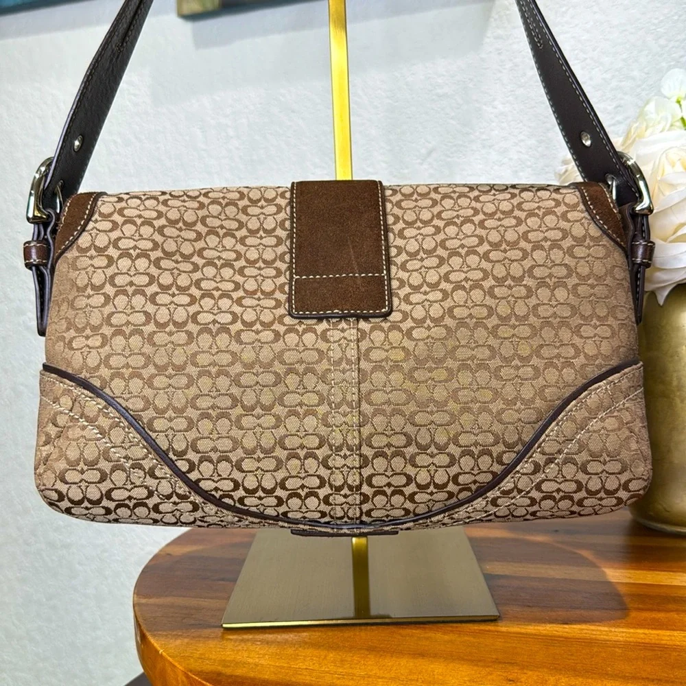 Coach Vintage Beige Brown Monogram Canvas With Brown Suede Soho Shoulder Bag - Picture 7 of 15